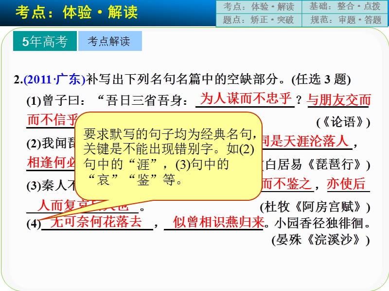 名句名篇的识记与默写高频考点高频考点舌尖上的唐风宋韵笔底下的诗魂文魄——默写常见的名句名篇.ppt_第3页