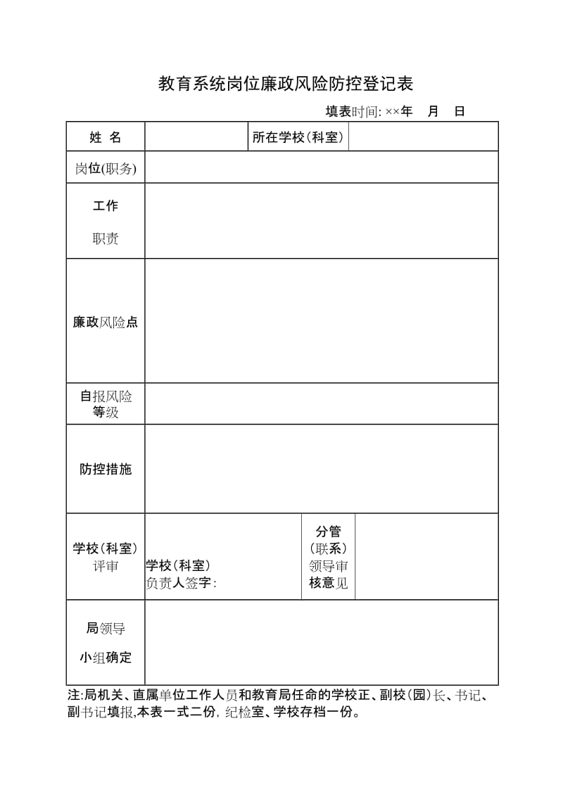 教育系统岗位廉政风险防控登记表.doc_第1页