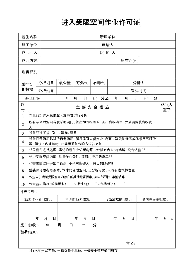 进入受限空间作业许可证.doc_第1页