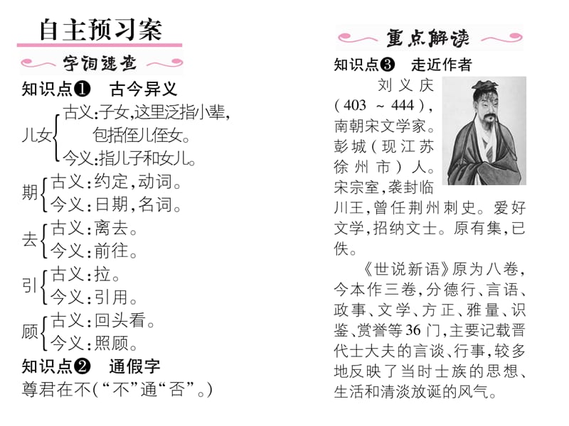 免费新教材人教版七年级语文上册8《世说新语》二则导学案及答案初中语文学案网详细信息.ppt_第2页