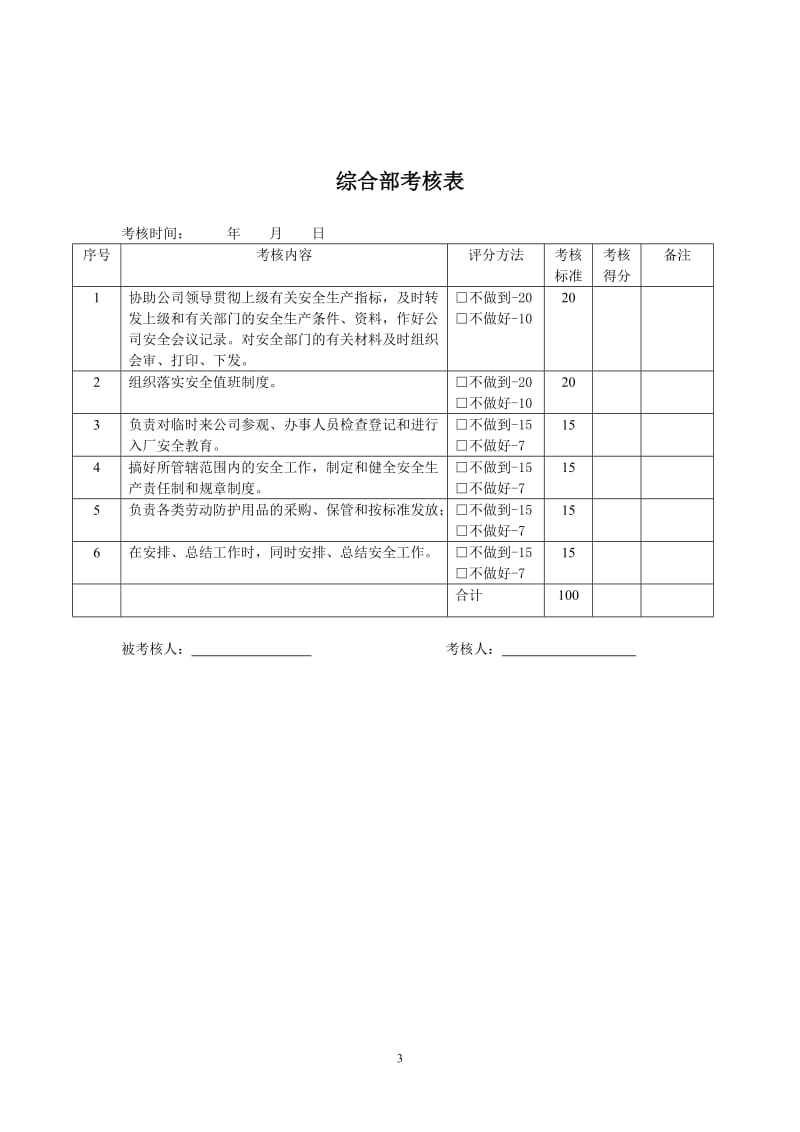 企业各级管理人员安全绩效考核表.doc_第3页