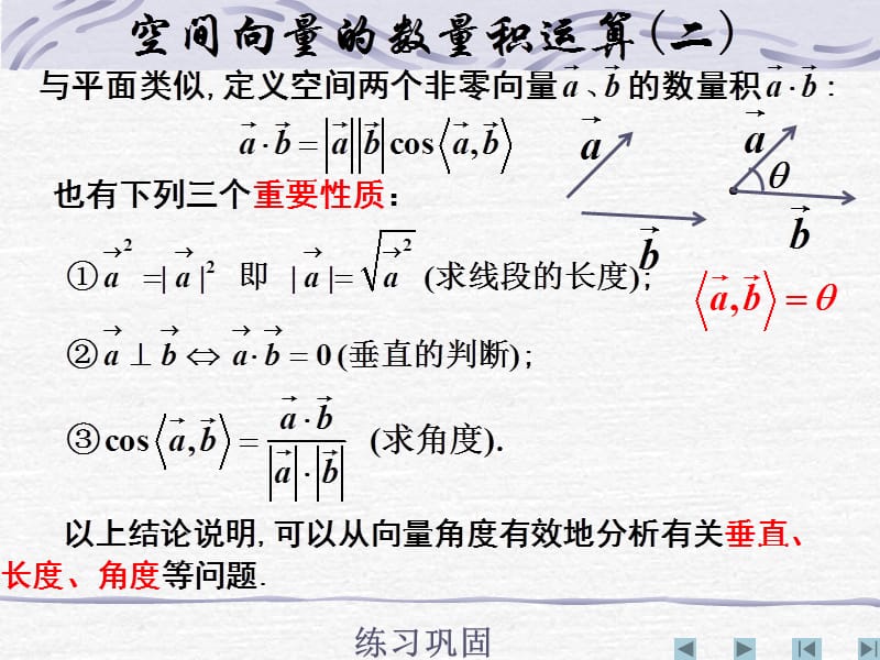 【数学】3[1].1.3《空间向量的数量积运算(二)》课件(新人教A版选修2-1).ppt_第2页