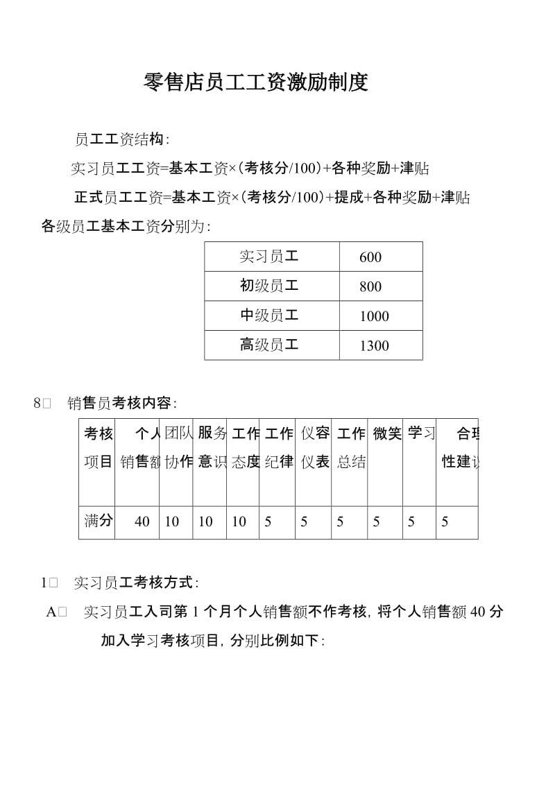 零售店员工工资激励制度（范本）.doc_第1页