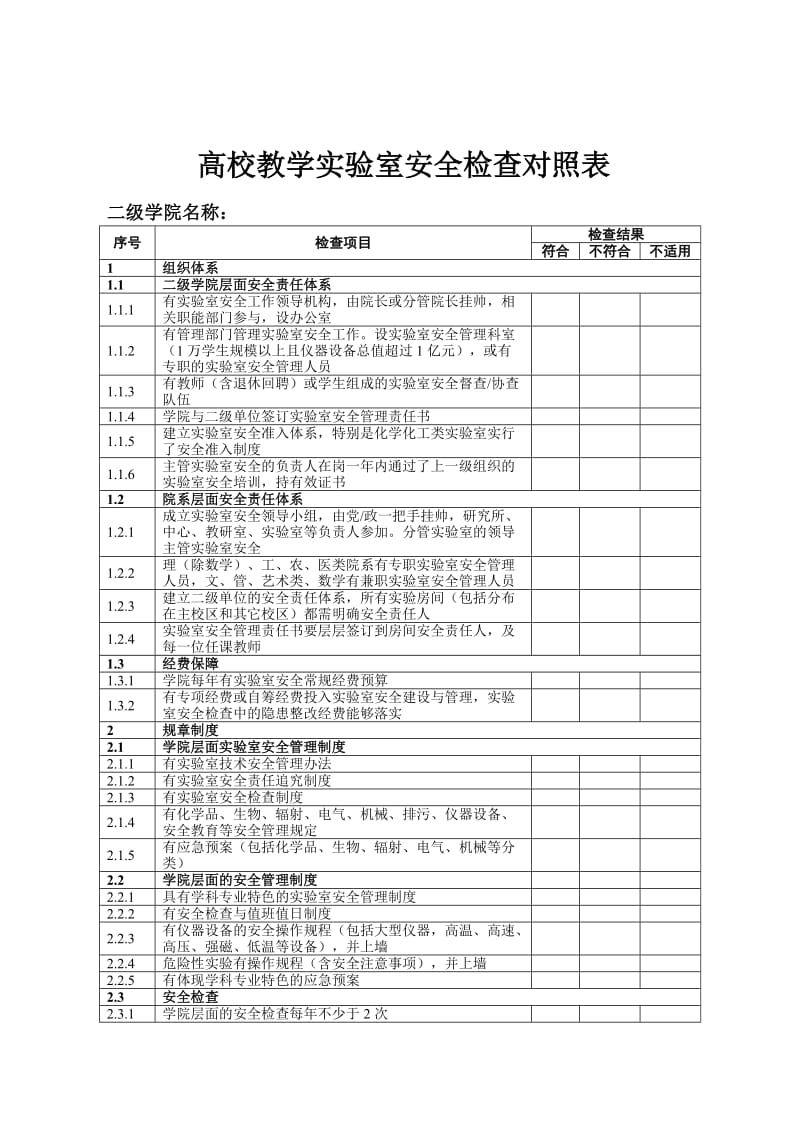 高校教学实验室安全检查对照表.doc_第1页