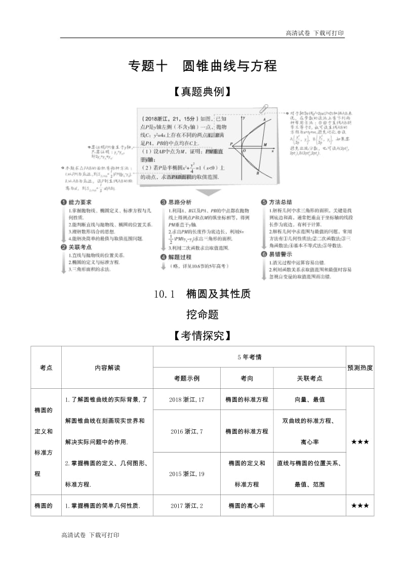 2020版高考数学（浙江专用）一轮总复习检测：10.1　椭圆及其性质 Word版含解析.pdf_第1页