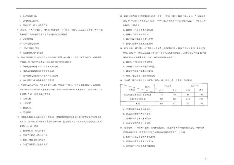 吉林省蛟河实验高中2018_2019学年高二历史下学期期中试题2019051303103.doc_第2页