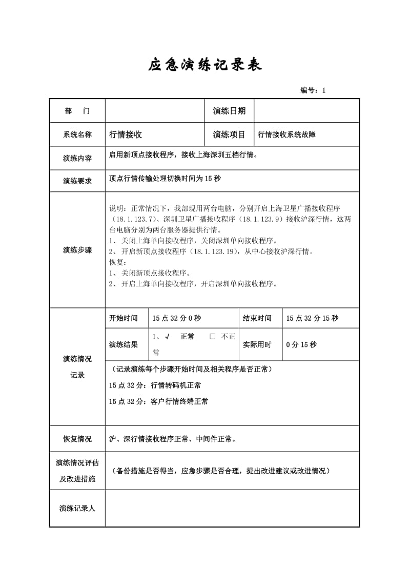 证券营业部信息系统应急演练记录.doc_第1页