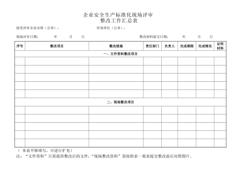 企业安全生产标准化现场评审整改工作汇总表.doc_第1页