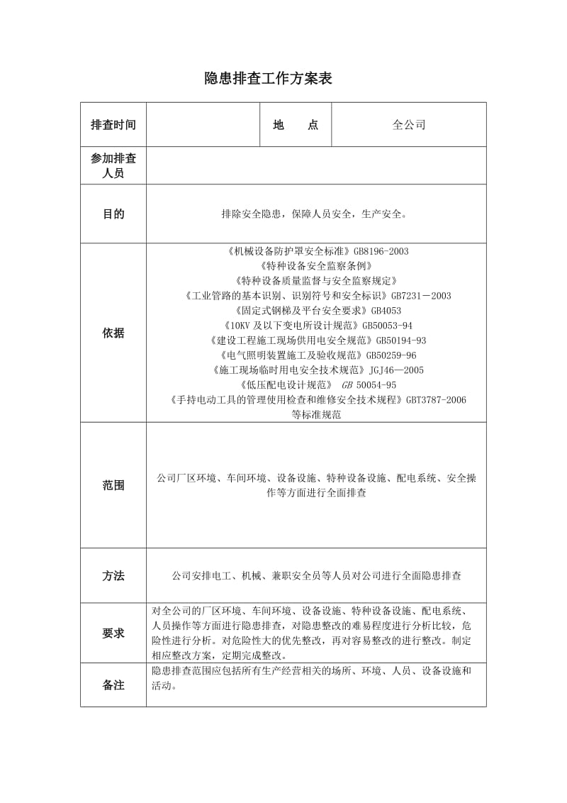 隐患排查工作方案表.doc_第1页