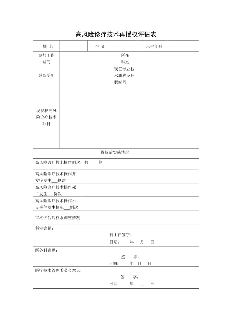 高风险诊疗技术授权评估表.doc_第1页