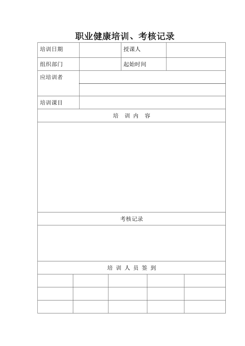 职业健康 法律法规 对转岗 离岗者进行培训 考核记录 (2).doc_第1页