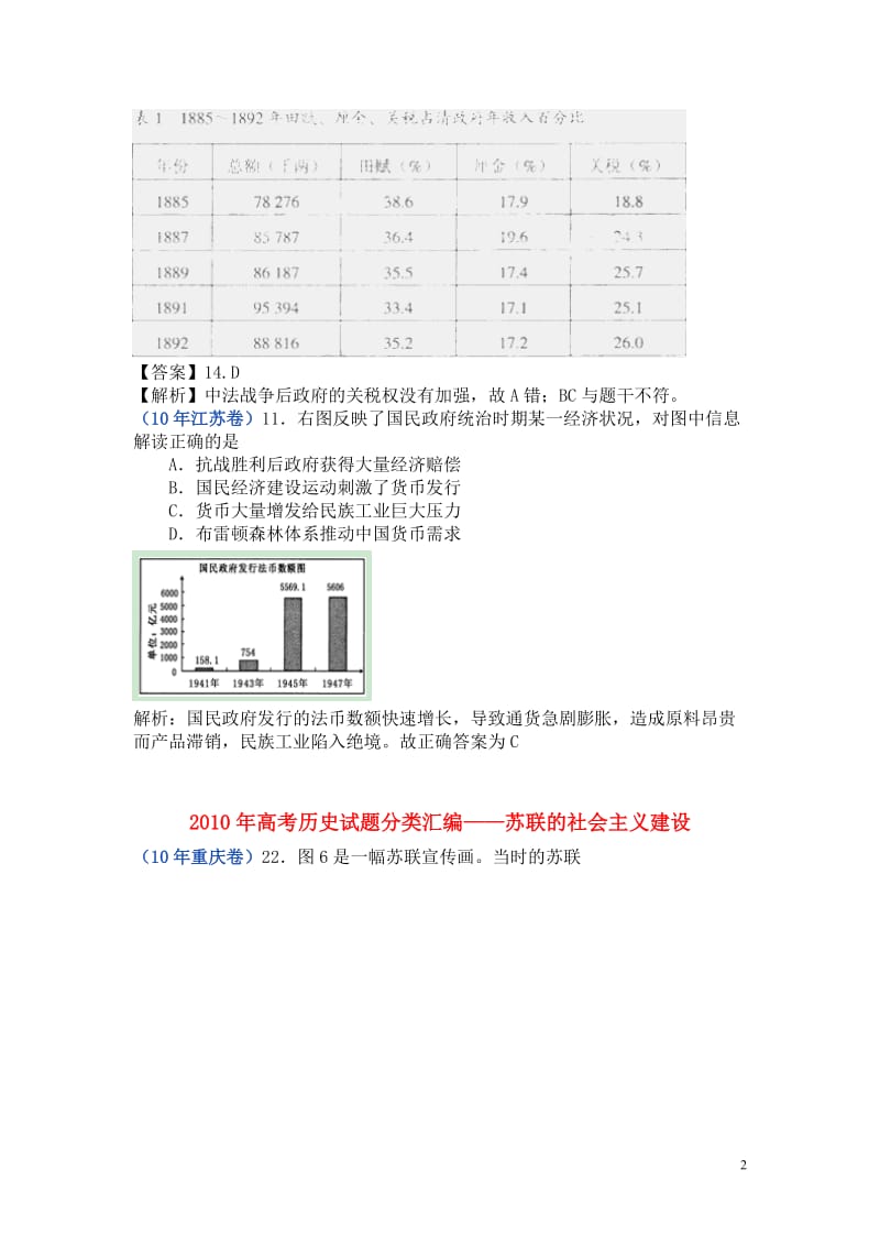 2010年高考历史试题分类汇编——近代中国经济结构的变动与民族资本主义的曲折发展.doc_第2页