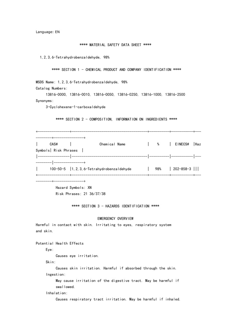 3-环己烯甲醛MSDS.doc_第1页