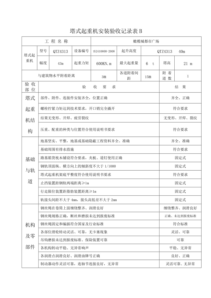 塔式起重机安装验收记录表B.doc_第1页