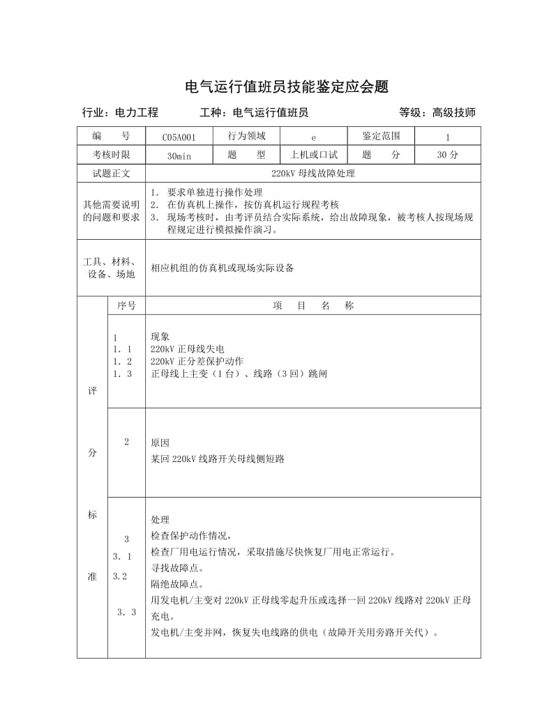 电气运行值班员技能试题1.doc_第1页