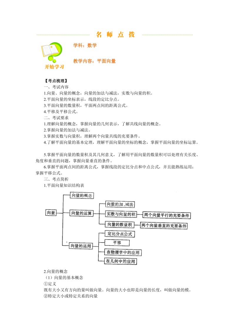 北大附中高考数学专题复习平面向量.docx_第1页