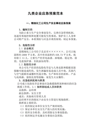 九类事故应急预案编写样本(参考).doc