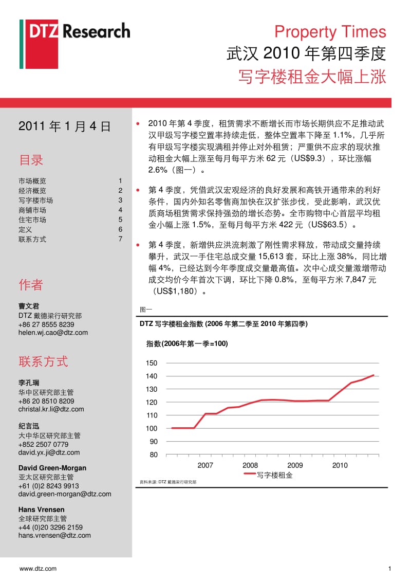 戴德梁行--武汉第四季度写字楼租金价格调查.pdf_第1页