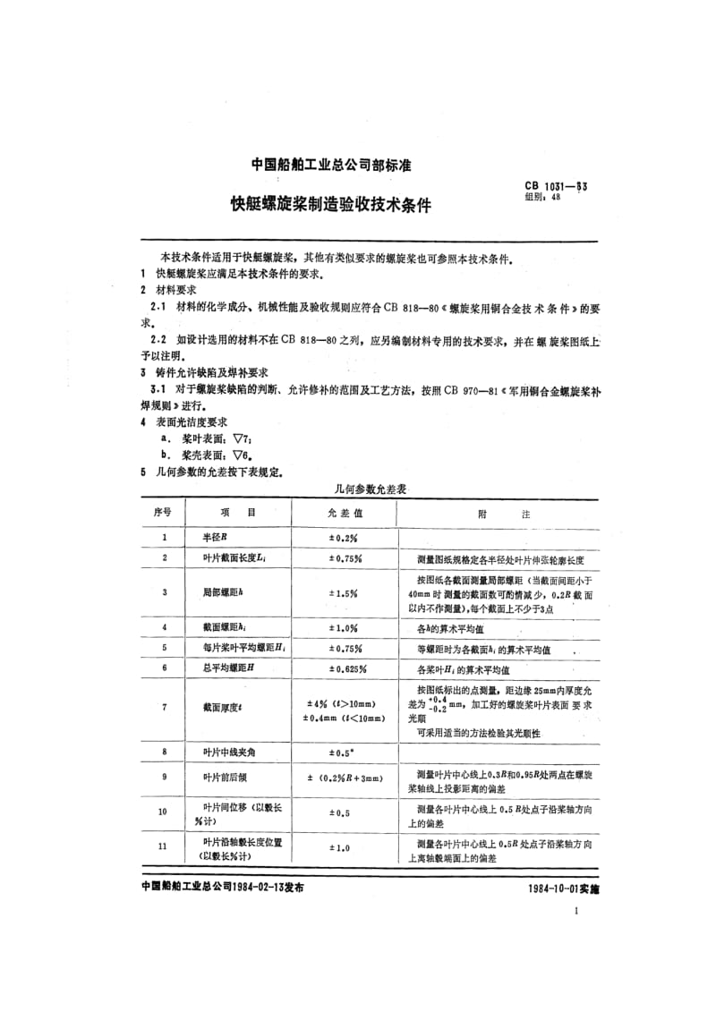 CB 1031-83 快艇螺旋桨制造验收技术条件.pdf.pdf_第2页