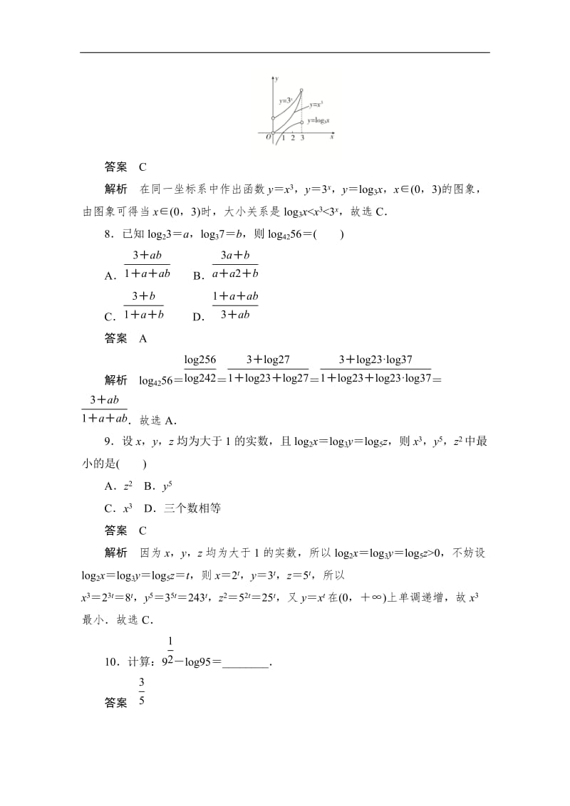 2020届高考文科数学一轮（新课标通用）训练检测：考点测试10　对数与对数函数 Word版含解析.doc_第3页