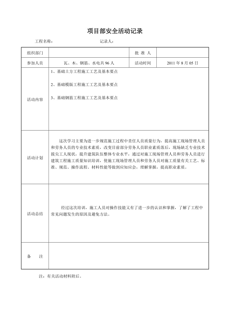 项目部安全活动记录.doc_第1页