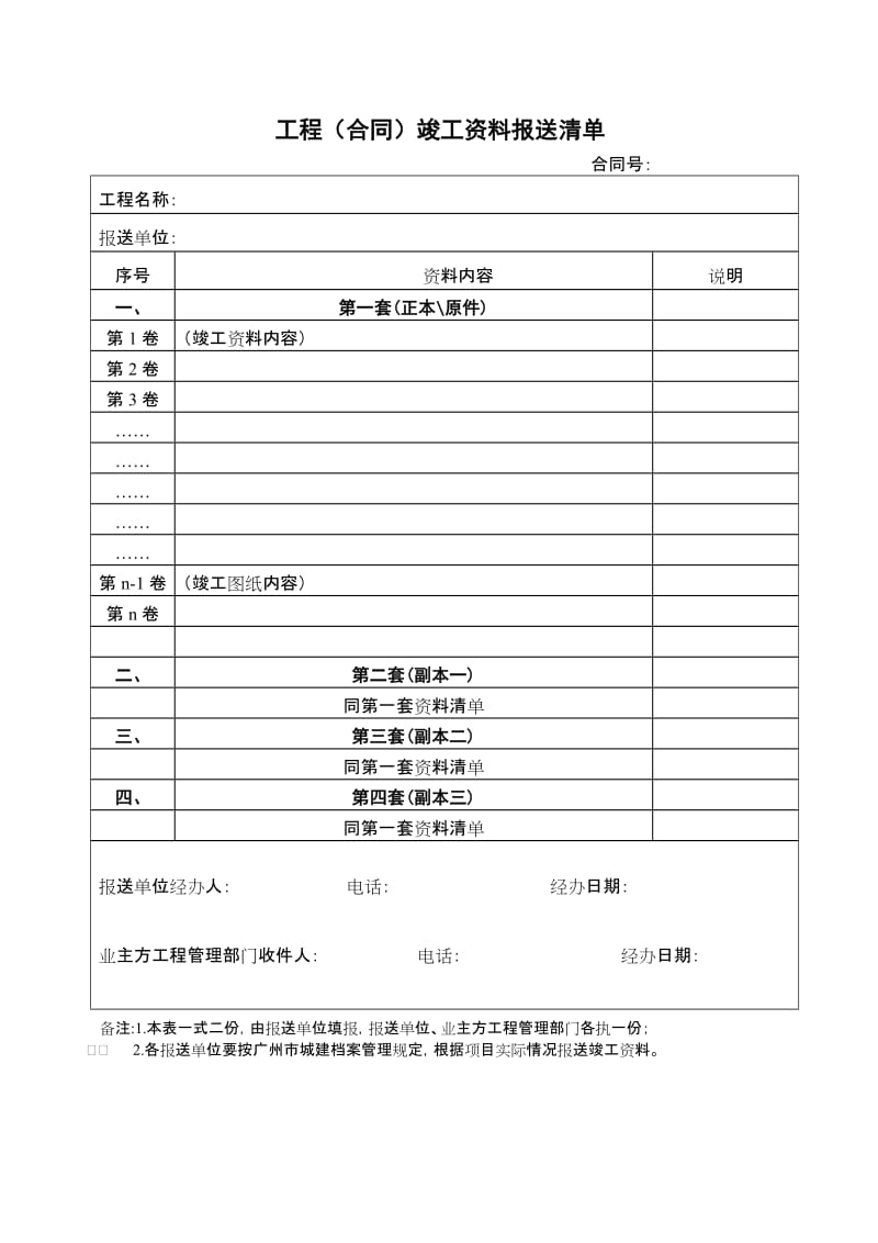 工程（合同）竣工资料报送清单.doc_第1页