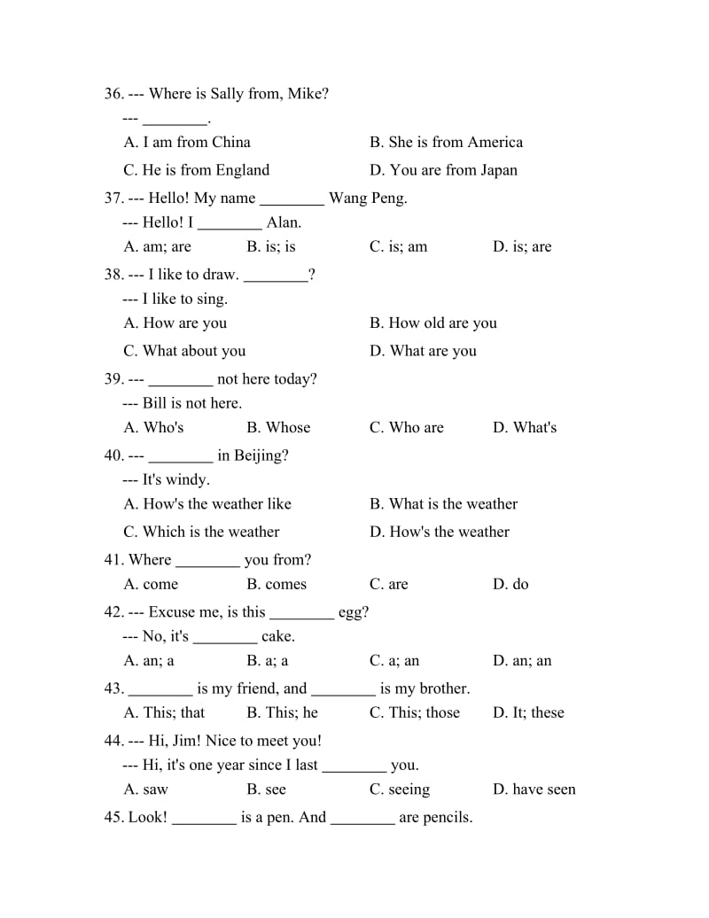 【仁爱版】七年级英语上Unit1基础练习（含答案）（精修版）.doc_第3页