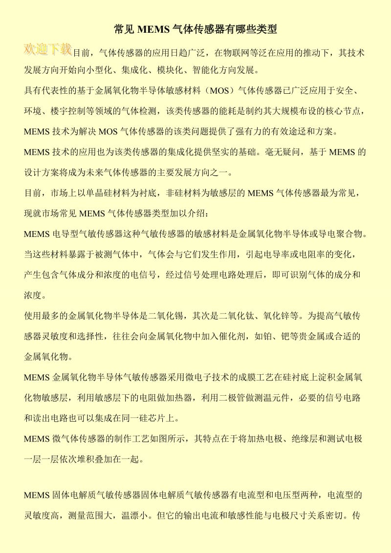 常见MEMS气体传感器有哪些类型.doc_第1页