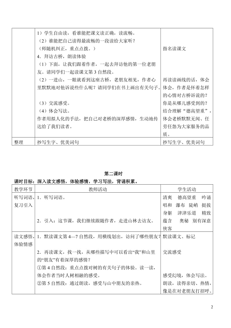 人教版小学六年级上册语文表格教案　全册.doc_第2页