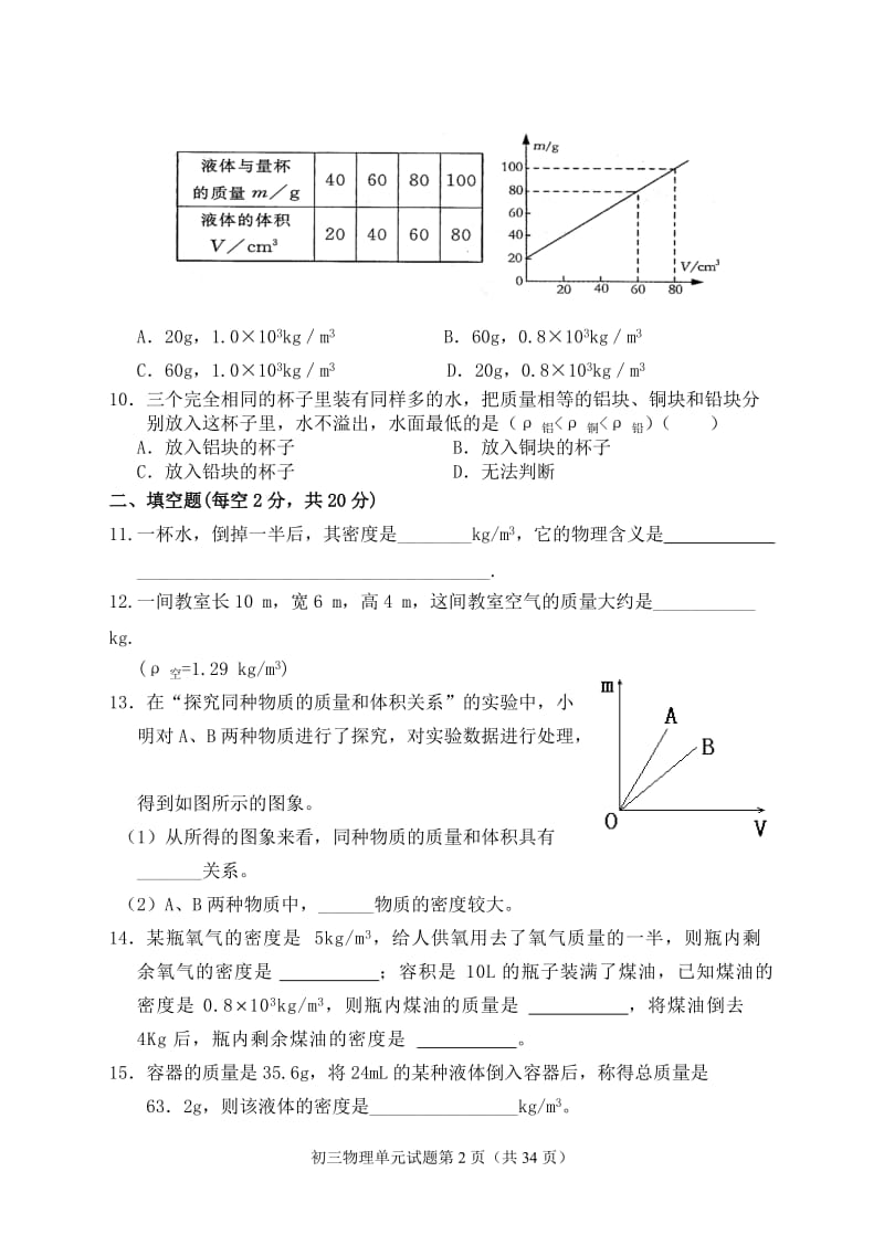 人教版初三物理单元测试题及答案　全册.doc_第2页