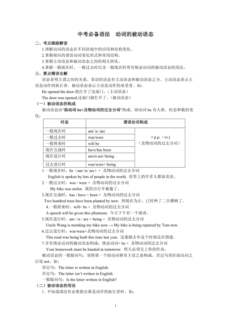 中考必备语法 动词的被动语态.doc_第1页