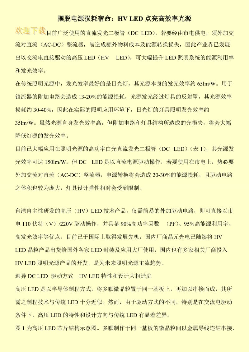 摆脱电源损耗宿命：HV LED点亮高效率光源.doc_第1页