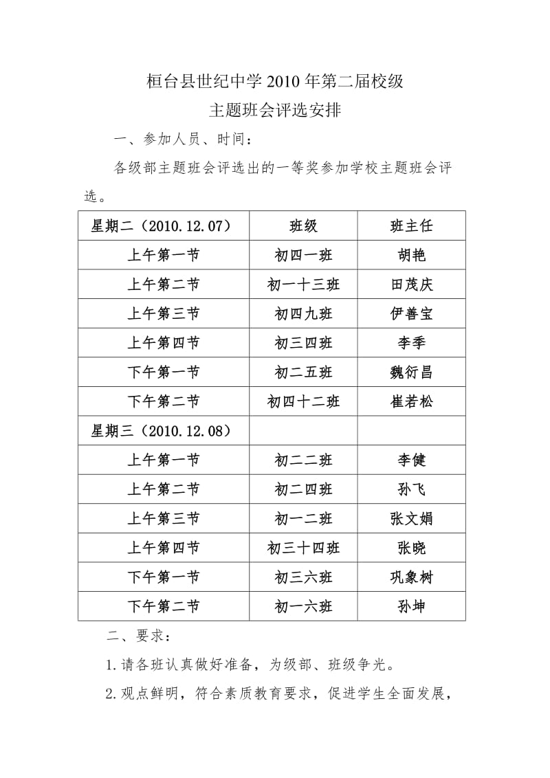 中学第二届主题班会校级评选.doc_第1页