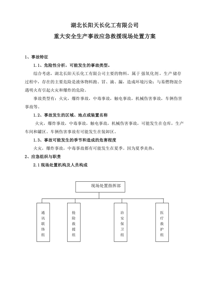 化工有限公司重大安全生产事故应急救援现场处置方案.doc_第1页