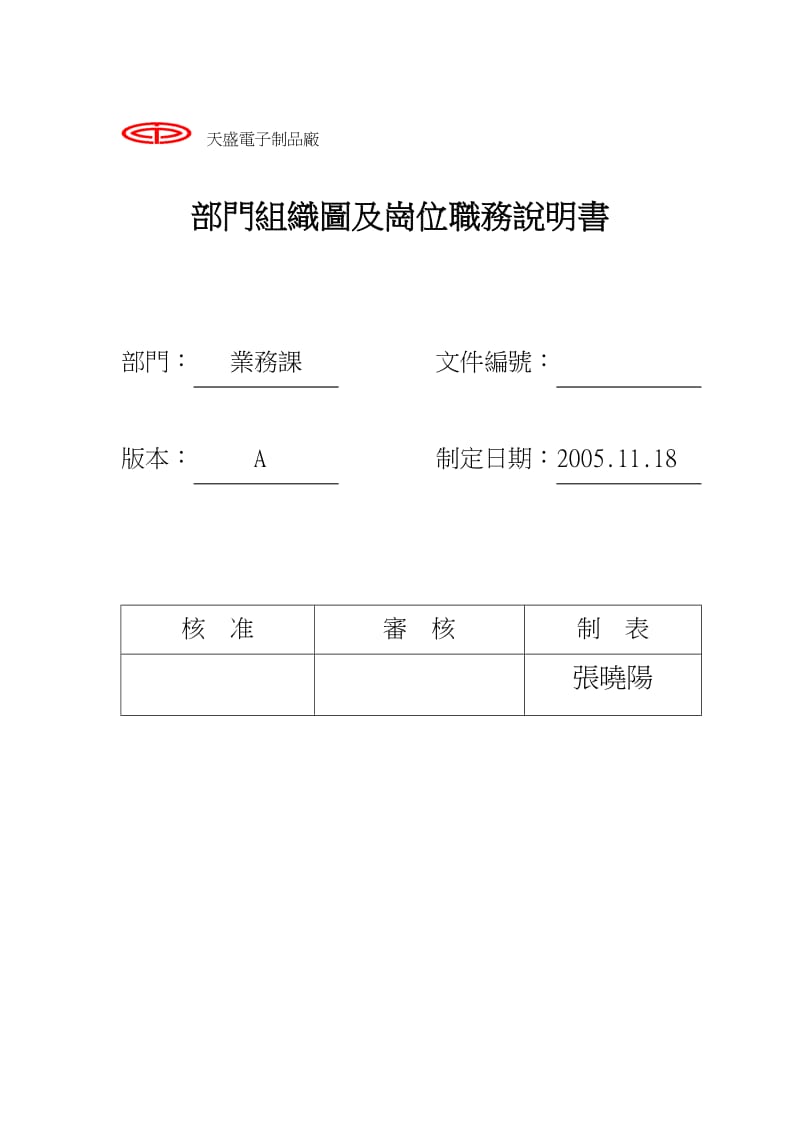 业务课部门组织图及职务说明书.doc_第1页