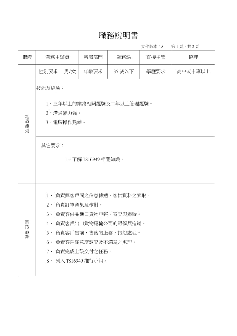 业务课部门组织图及职务说明书.doc_第2页