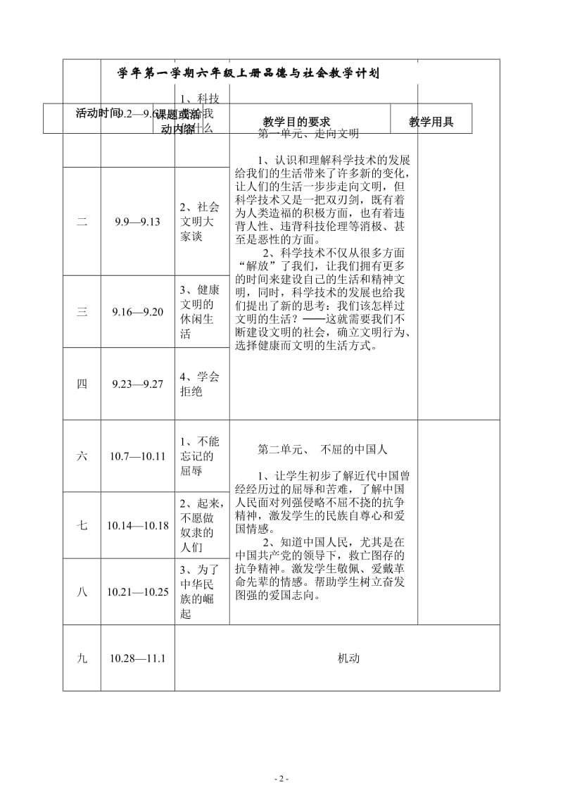 人教版小学品德与社会六年级上册教案(全册).doc_第2页