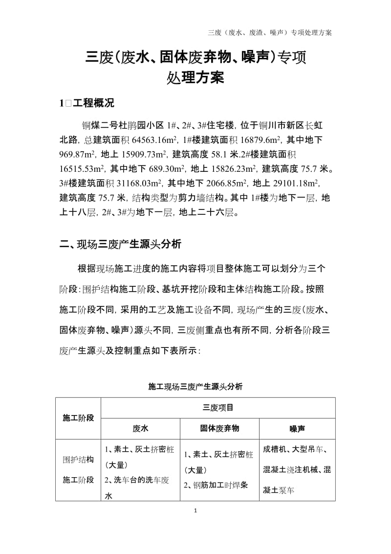 住宅楼三废（废水、固体废弃物、噪声）专项 处理方案.doc_第1页