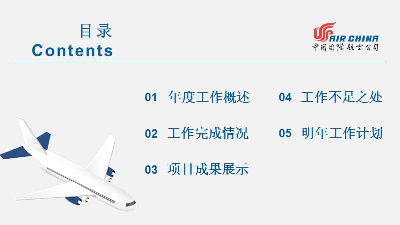 蓝色沉稳商务风航空公司工作总结PPT模板.pptx_第2页