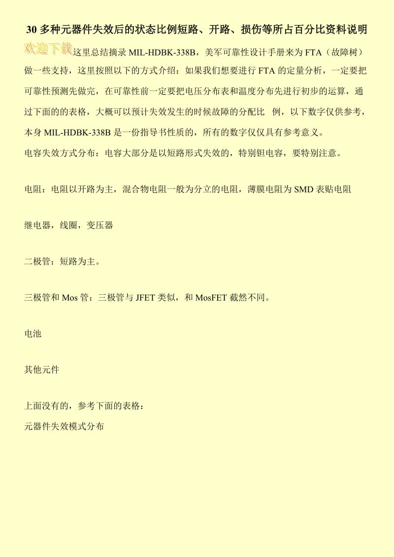 30多种元器件失效后的状态比例短路、开路、损伤等所占百分比资料说明.doc_第1页