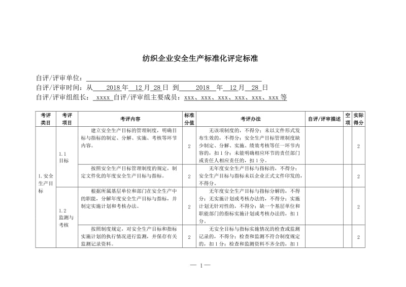 纺织企业安全生产标准化评定标准.doc_第1页