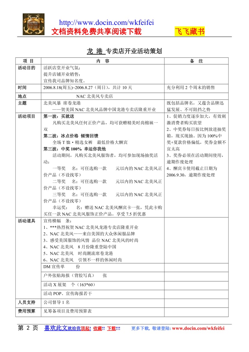 2010年某国际服装品牌各专卖店开业活动策划.doc_第2页