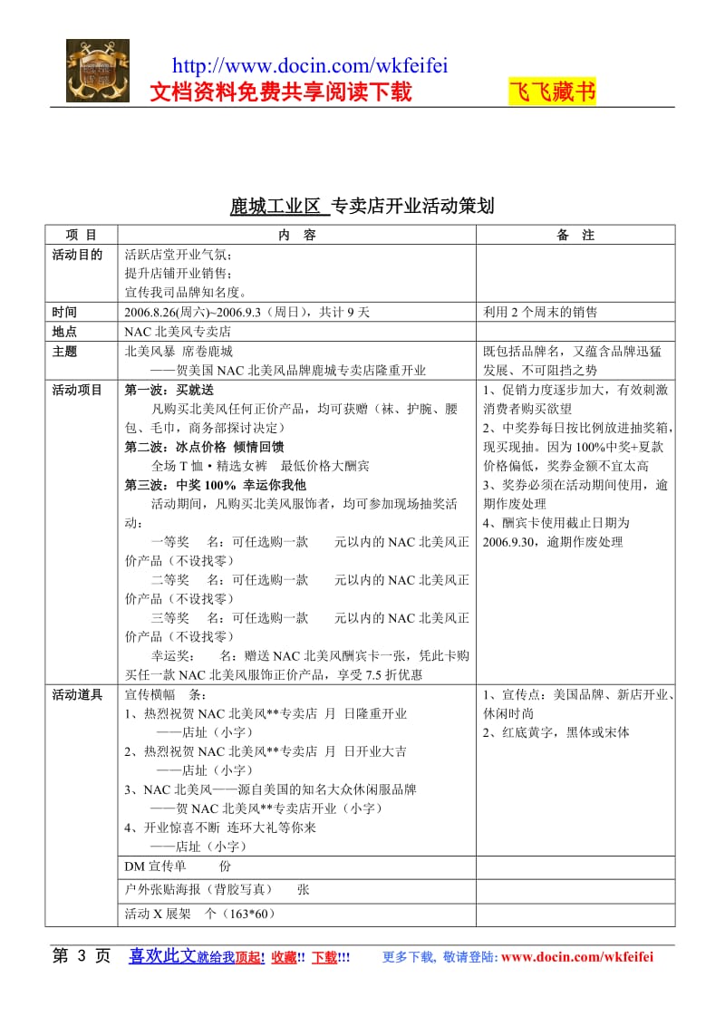 2010年某国际服装品牌各专卖店开业活动策划.doc_第3页