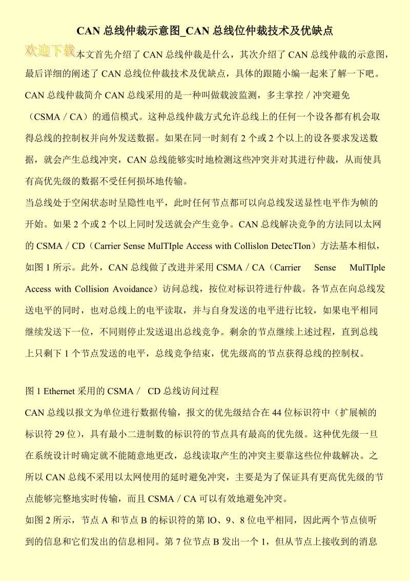 CAN总线仲裁示意图_CAN总线位仲裁技术及优缺点.doc_第1页