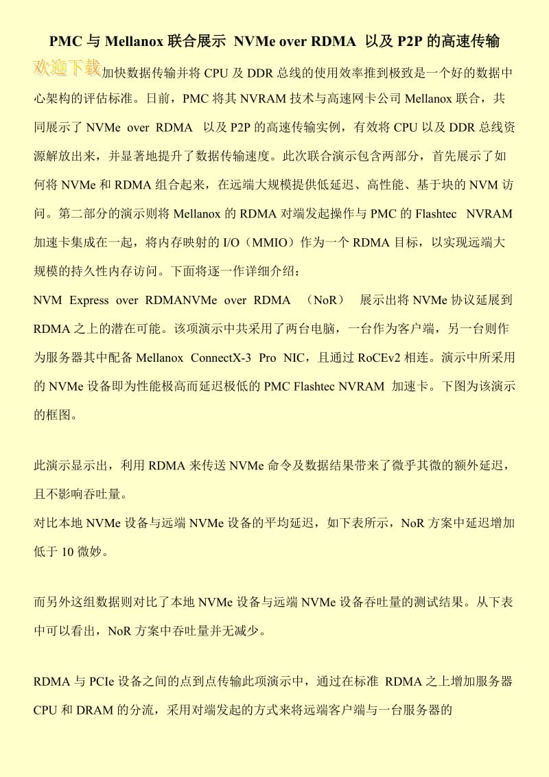 PMC与Mellanox联合展示 NVMe over RDMA 以及P2P的高速传输.doc_第1页