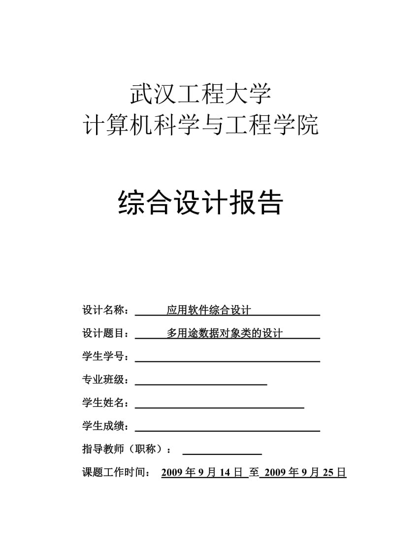 应用软件综合设计-多用途数据对象类的设计.doc_第1页