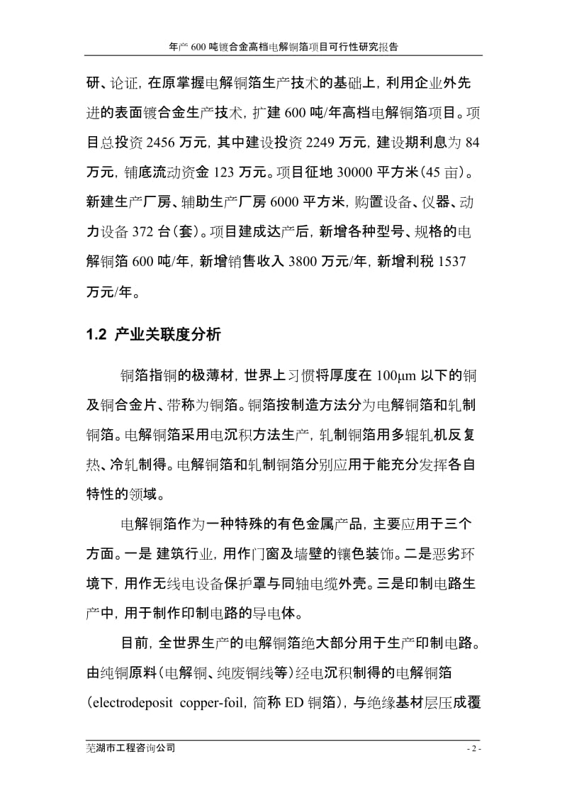 年产600吨镀合金高档电解铜箔项目可行性研究报告.doc_第2页