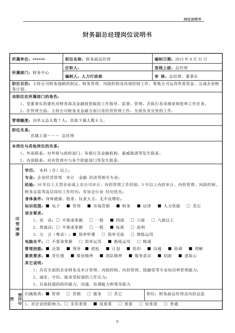 财务副总经理岗位说明书.doc_第1页