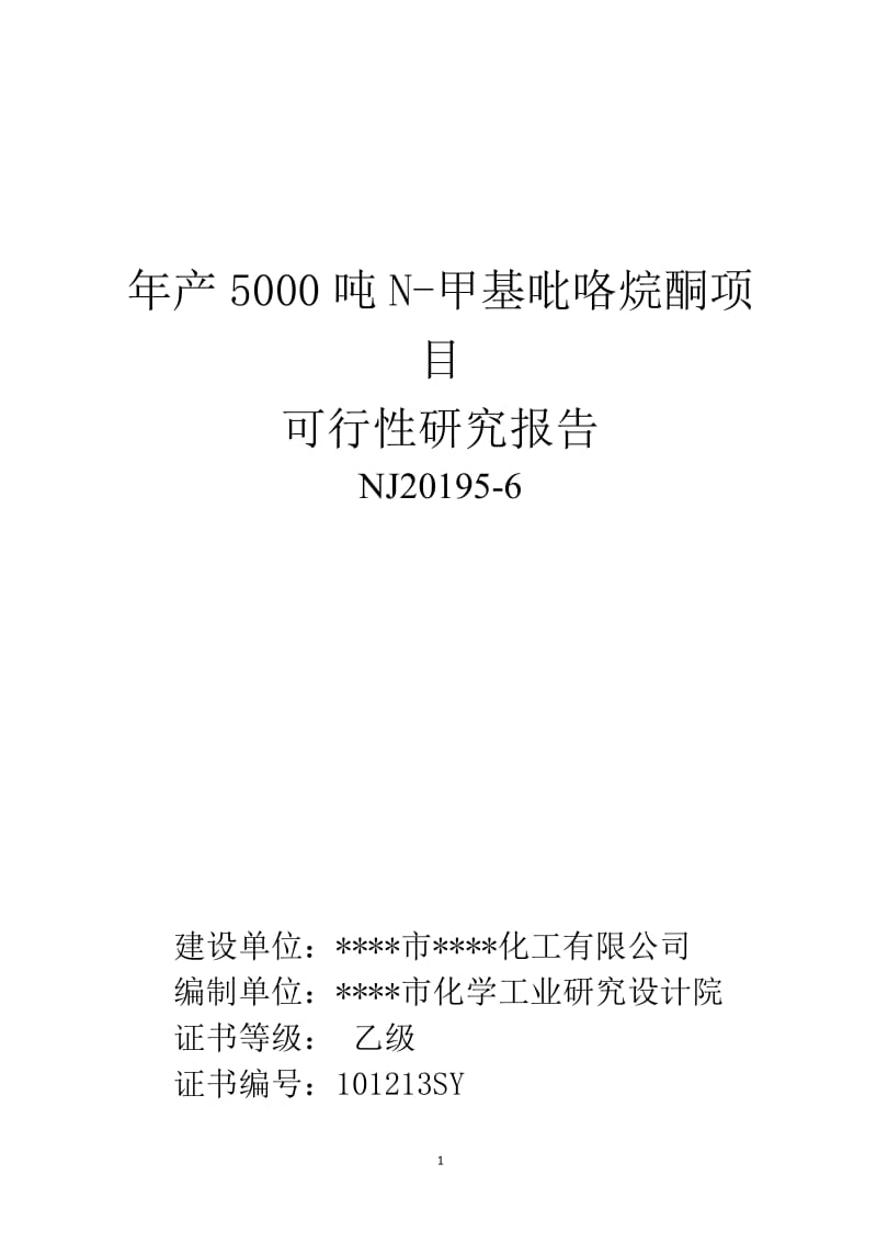 年产5000吨N-甲基吡咯烷酮项目可行性研究报告.doc_第1页