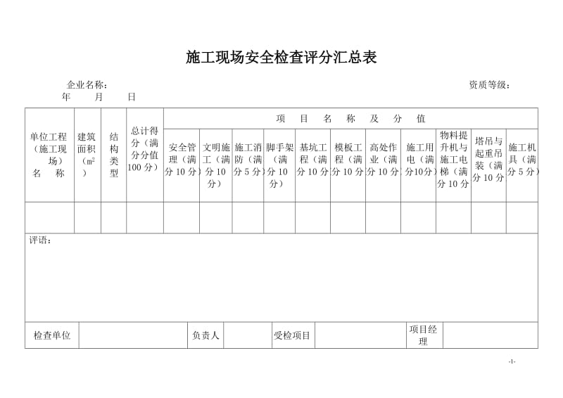 建筑施工安全检查标准评分表(全套).doc_第1页